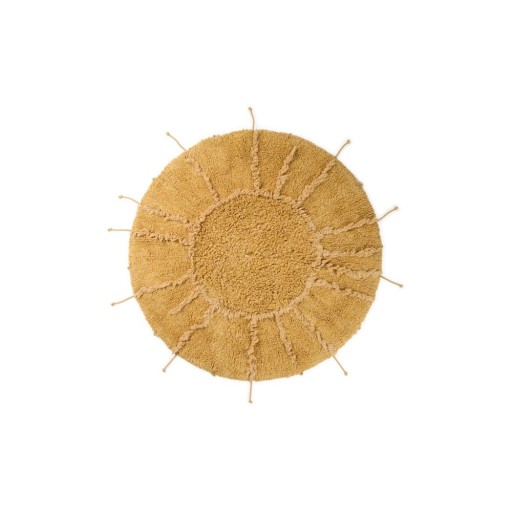 Covor galben muștar lavabil, țesut manual, rotund, din bumbac ø 100 cm Solar Multishape – Lorena Canals