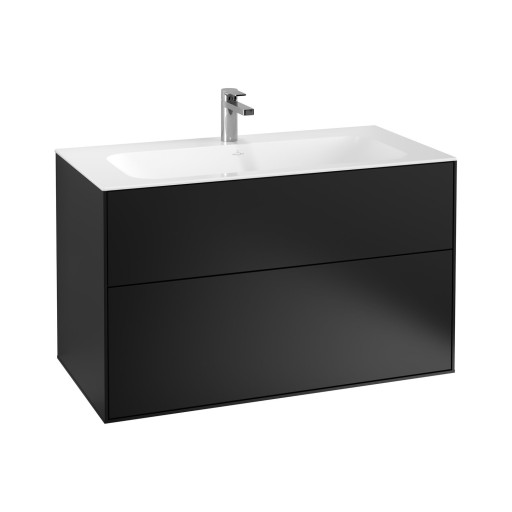 Dulap baza suspendat Villeroy & Boch Finion cu 2 sertare  100x59x50cm  Black Matt