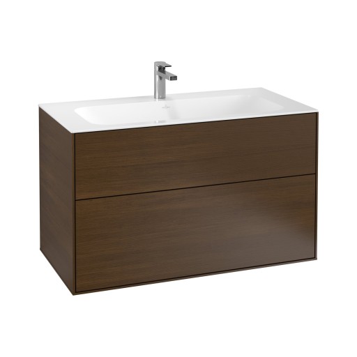 Dulap baza suspendat Villeroy & Boch Finion cu 2 sertare  100x59x50cm  Walnut Veneer