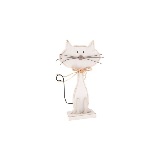 Decorațiune din lemn în formă de pisică Dakls Cats, înălțime 18 cm, alb