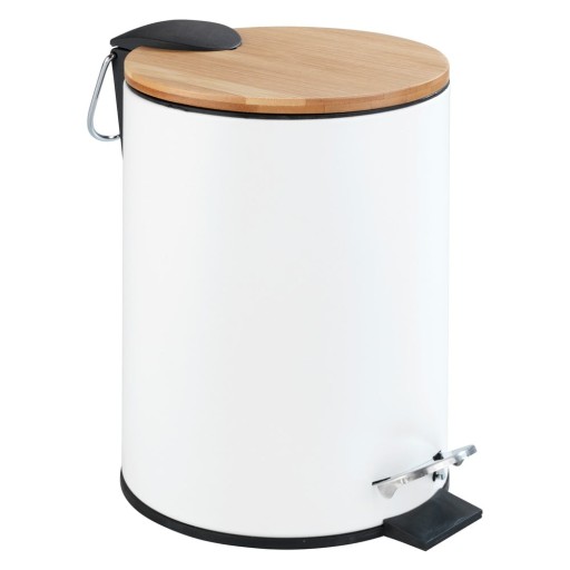 Coș de gunoi cu pedală Wenko Tortona Bamboo, 3 l, alb