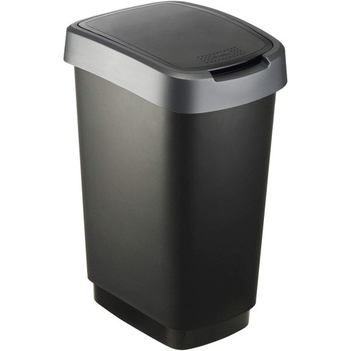 Coș de gunoi din plastic reciclat, argintiu-negru 25 l Twist - Rotho