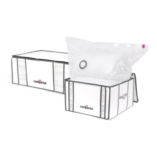 Cutii de depozitare pentru haine 2 buc. din material textil cu vacuum/cu pereți întăriți 50x65x27 cm Life – Compactor