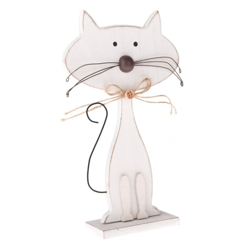 Decorațiune din lemn în formă de pisică Dakls Cats, înălțime 25 cm, alb