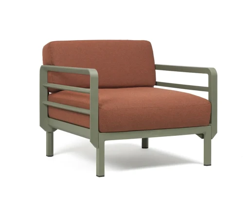 Fotoliu exterior Nardi Maximo  cadru verde Cactus  perne maro Cannella Sunbrella