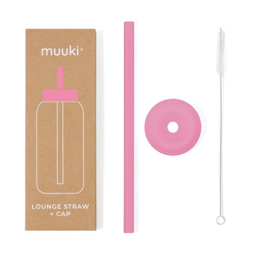 Pai de băut cu perie de curățare/cu capac inclus din silicon Flamingo Pink – Muuki
