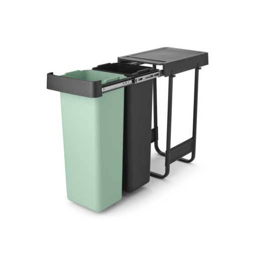 Cos de gunoi incorporat, Brabantia, Sort&amp;Go, 2x30 L, 48.1x30.4x63.7 cm, polipropilena, gri inchis/verde jad