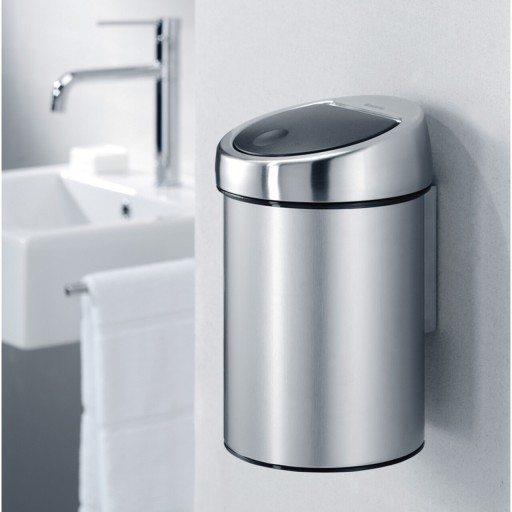 Cos de gunoi cu soft touch, Brabantia, Matt Steel, cu fixare de perete, 3 L, 18.4x18x28 cm, otel, argintiu
