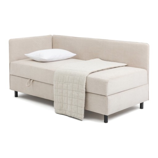 Pat bej tapițat cu spațiu de depozitare cu saltea 90x200 cm Avela – Bonami Selection