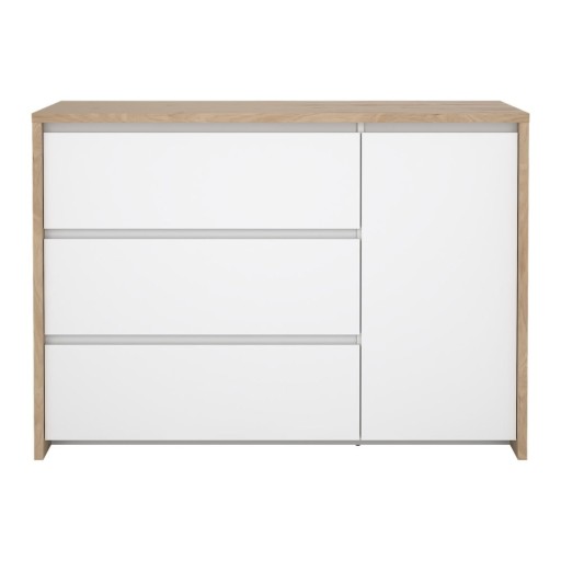 Comodă albă-în culoare naturală cu aspect de lemn de stejar 119x84x48 cm Next – Tvilum