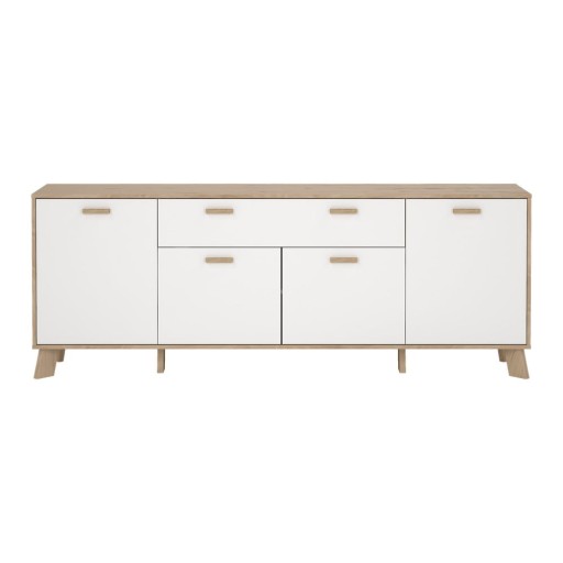 Comodă albă-în culoare naturală cu aspect de lemn de stejar 196x73x39 cm Ikast – Tvilum