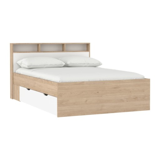 Pat matrimonial în culoare naturală cu aspect de lemn de stejar cu spațiu de depozitare fără somieră 140x200 cm Ikast – Tvilum
