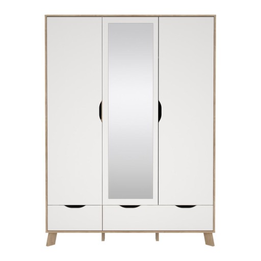 Șifonier alb-în culoare naturală cu aspect de lemn de stejar cu oglindă 147x201x58 cm Ikast – Tvilum