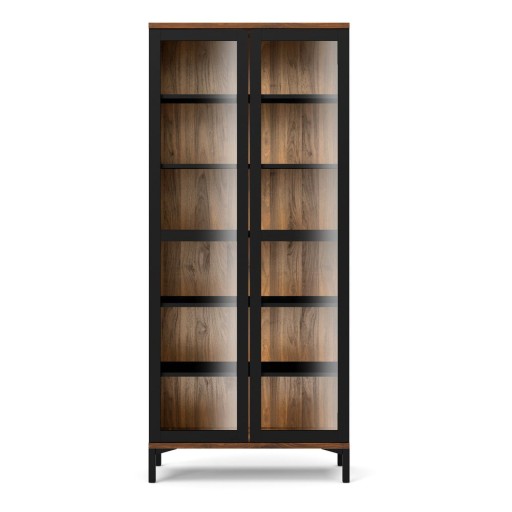 Vitrină neagră-în culoare naturală cu aspect de lemn de nuc 89x203x36 cm Roomers – Tvilum