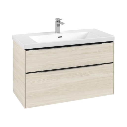 Dulap baza suspendat Villeroy & Boch Subway 3.0 973x576x478 mm cu doua sertare  White Oak  maner Volcano Black
