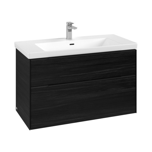 Dulap baza suspendat Villeroy & Boch Subway 3.0 973x576x478 mm cu doua sertare  Black Oak  maner Volcano Black