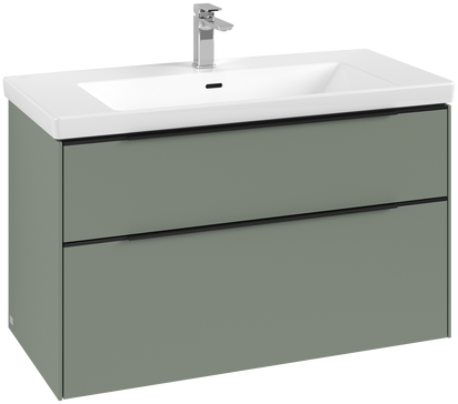 Dulap baza suspendat Villeroy & Boch Subway 3.0 973x576x478 mm cu doua sertare  Soft Green  maner Volcano Black