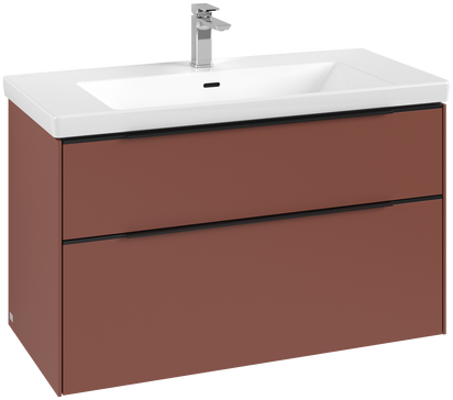 Dulap baza suspendat Villeroy & Boch Subway 3.0 973x576x478 mm cu doua sertare  Wine Red  maner Volcano Black