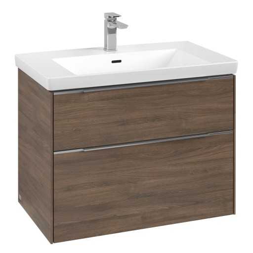 Dulap baza suspendat Villeroy & Boch Subway 3.0 772x576x478 mm cu doua sertare  Arizona Oak  maner aluminiu