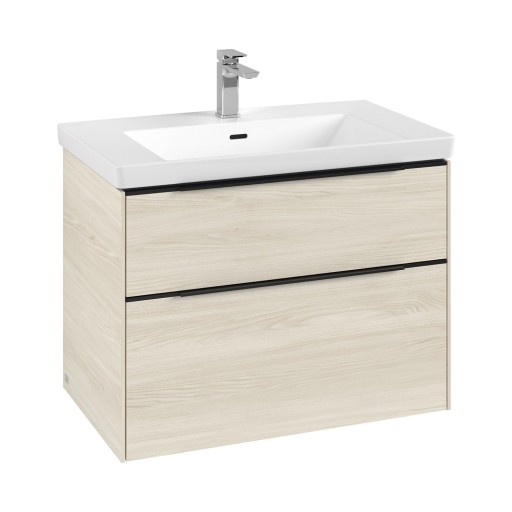 Dulap baza suspendat Villeroy & Boch Subway 3.0 772x576x478 mm cu doua sertare  White Oak  maner Volcano Black