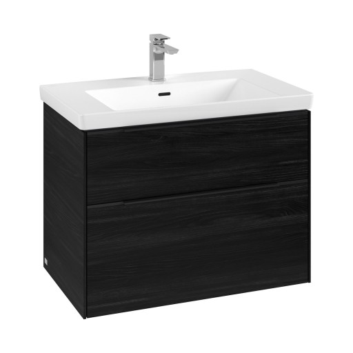 Dulap baza suspendat Villeroy & Boch Subway 3.0 772x576x478 mm cu doua sertare  Black Oak  maner Volcano Black