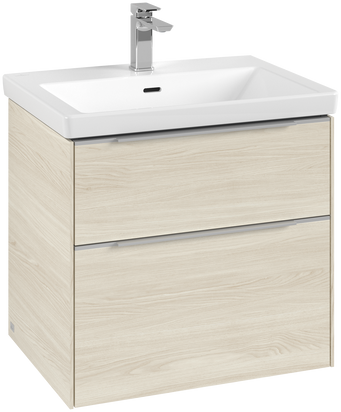 Dulap baza suspendat Villeroy & Boch Subway 3.0 622x576x478 mm cu doua sertare  White Oak  maner aluminiu