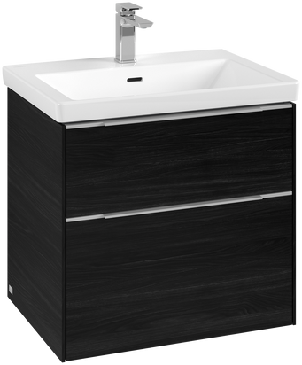 Dulap baza suspendat Villeroy & Boch Subway 3.0 622x576x478 mm cu doua sertare  Black Oak  maner aluminiu