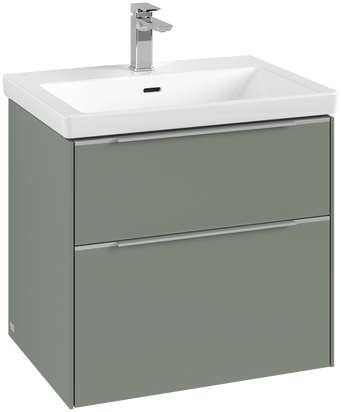 Dulap baza suspendat Villeroy & Boch Subway 3.0 622x576x478 mm cu doua sertare  Soft Green  maner aluminiu
