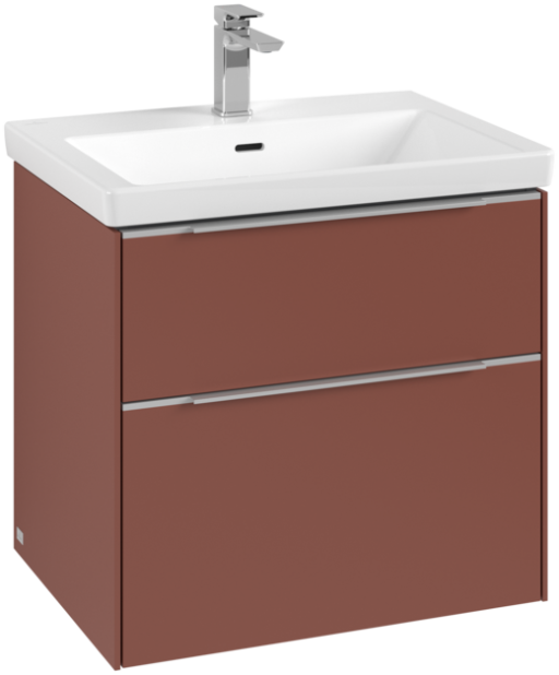 Dulap baza suspendat Villeroy & Boch Subway 3.0 622x576x478 mm cu doua sertare  Wine Red  maner aluminiu