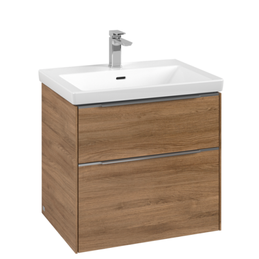Dulap baza suspendat Villeroy & Boch Subway 3.0 622x576x478 mm cu doua sertare  Oak Kansas  maner aluminiu