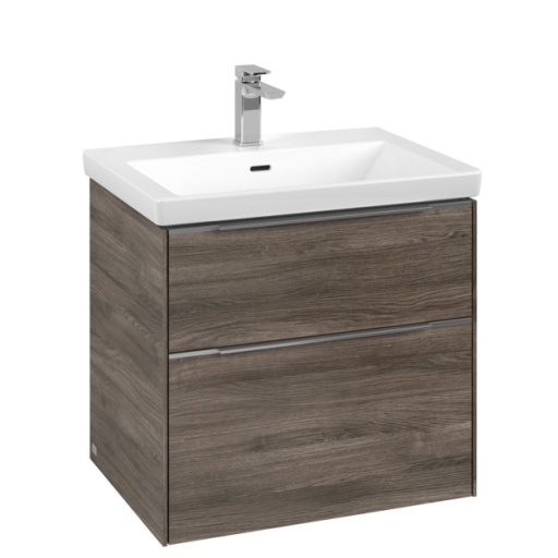 Dulap baza suspendat Villeroy & Boch Subway 3.0 622x576x478 mm cu doua sertare  Stone Oak  maner aluminiu