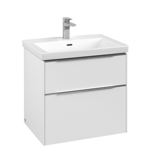 Dulap baza suspendat Villeroy & Boch Subway 3.0 622x576x478 mm cu doua sertare  Pure White  maner aluminiu