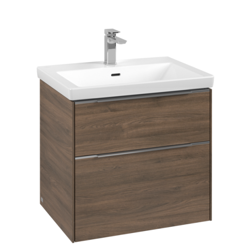 Dulap baza suspendat Villeroy & Boch Subway 3.0 622x576x478 mm cu doua sertare  Arizona Oak  maner aluminiu