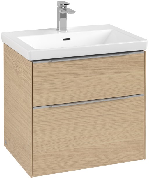 Dulap baza suspendat Villeroy & Boch Subway 3.0 622x576x478 mm cu doua sertare  Nordic Oak  maner aluminiu