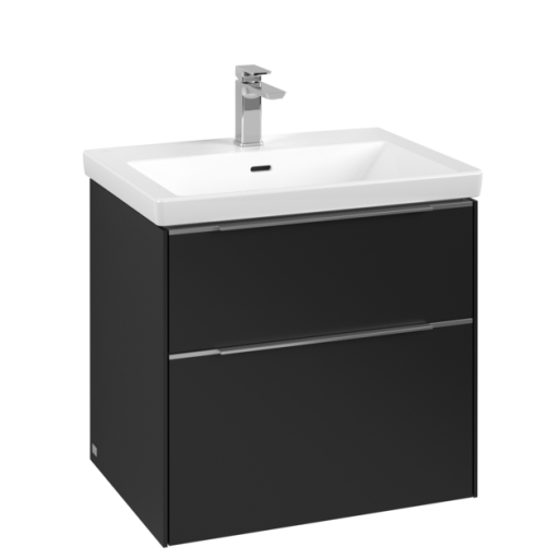 Dulap baza suspendat Villeroy & Boch Subway 3.0 622x576x478 mm cu doua sertare  Volcano Black  maner aluminiu