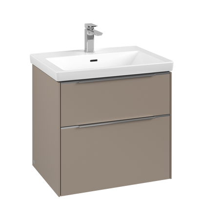 Dulap baza suspendat Villeroy & Boch Subway 3.0 622x576x478 mm cu doua sertare  Taupe  maner aluminiu
