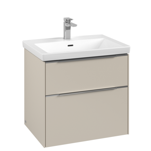 Dulap baza suspendat Villeroy & Boch Subway 3.0 622x576x478 mm cu doua sertare  Cashmere Grey  maner aluminiu