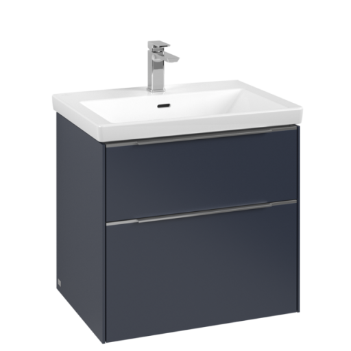 Dulap baza suspendat Villeroy & Boch Subway 3.0 622x576x478 mm cu doua sertare  Marine Blue  maner aluminiu