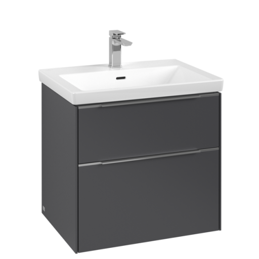 Dulap baza suspendat Villeroy & Boch Subway 3.0 622x576x478 mm cu doua sertare  Graphite  maner aluminiu