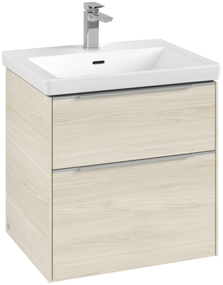 Dulap baza suspendat Villeroy & Boch Subway 3.0 572x576x478 mm cu doua sertare  White Oak  maner aluminiu