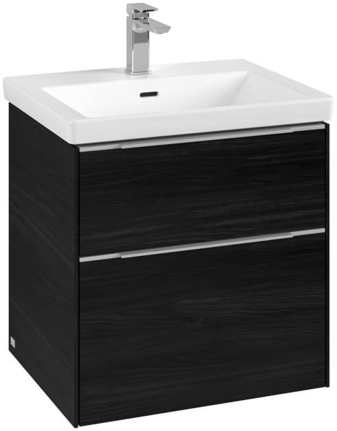 Dulap baza suspendat Villeroy & Boch Subway 3.0 572x576x478 mm cu doua sertare  Black Oak  maner aluminiu