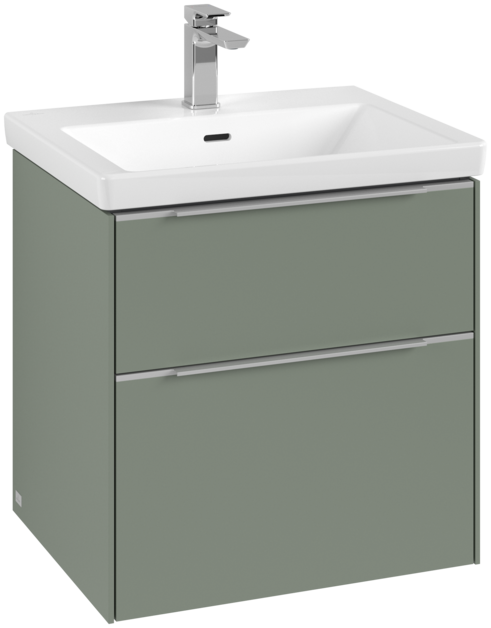 Dulap baza suspendat Villeroy & Boch Subway 3.0 572x576x478 mm cu doua sertare  Soft Green  maner aluminiu