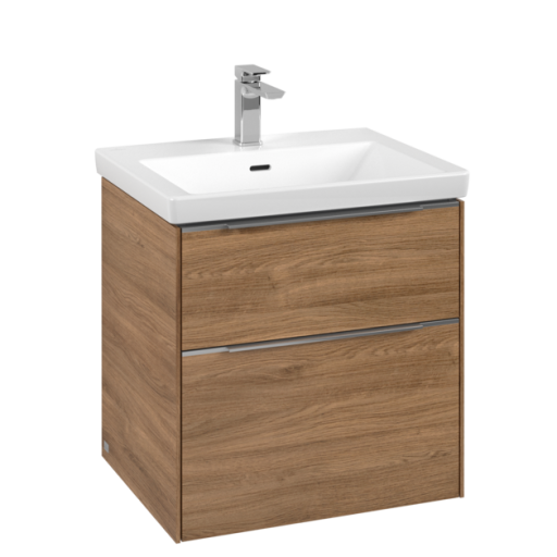 Dulap baza suspendat Villeroy & Boch Subway 3.0 572x576x478 mm cu doua sertare  Oak Kansas  maner aluminiu