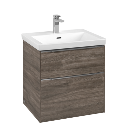 Dulap baza suspendat Villeroy & Boch Subway 3.0 572x576x478 mm cu doua sertare  Stone Oak  maner aluminiu