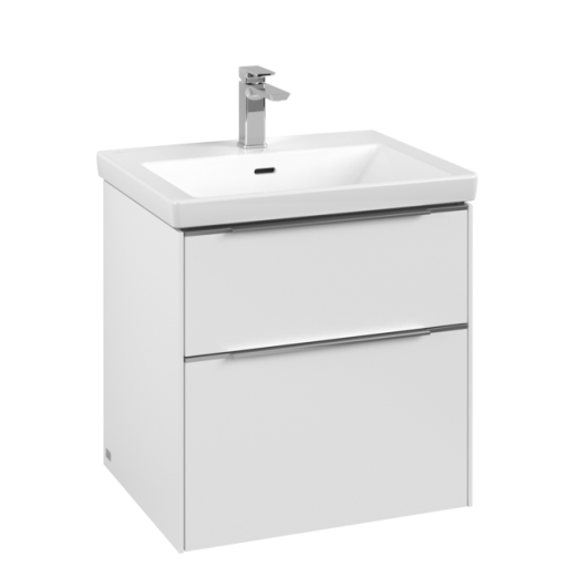 Dulap baza suspendat Villeroy & Boch Subway 3.0 572x576x478 mm cu doua sertare  Pure White  maner aluminiu