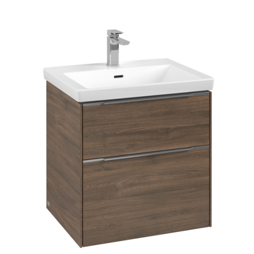 Dulap baza suspendat Villeroy & Boch Subway 3.0 572x576x478 mm cu doua sertare  Arizona Oak  maner aluminiu