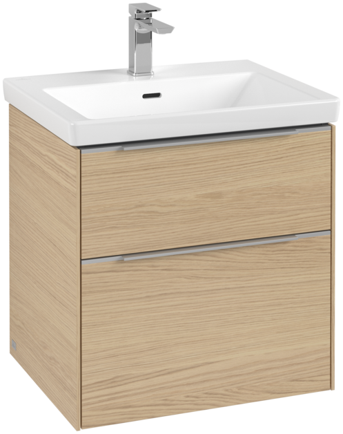 Dulap baza suspendat Villeroy & Boch Subway 3.0 572x576x478 mm cu doua sertare  Nordic Oak  maner aluminiu