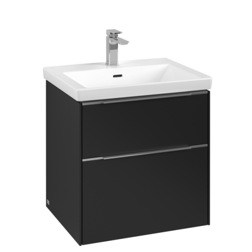 Dulap baza suspendat Villeroy & Boch Subway 3.0 572x576x478 mm cu doua sertare  Volcano Black  maner aluminiu