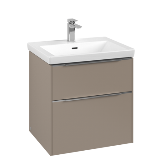 Dulap baza suspendat Villeroy & Boch Subway 3.0 572x576x478 mm cu doua sertare  Taupe  maner aluminiu