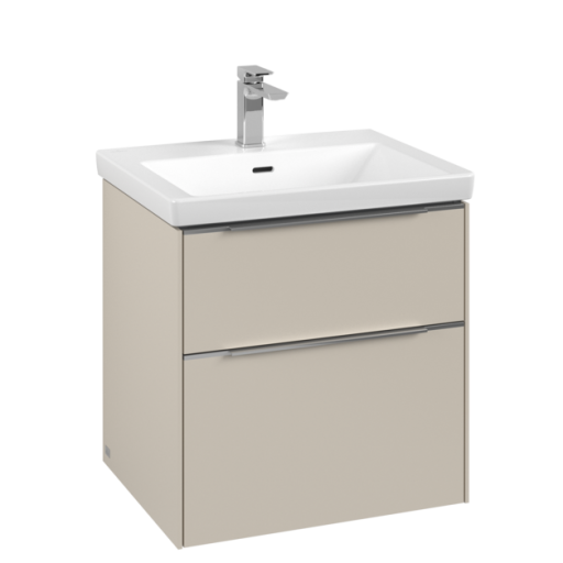 Dulap baza suspendat Villeroy & Boch Subway 3.0 572x576x478 mm cu doua sertare  Cashmere Grey  maner aluminiu